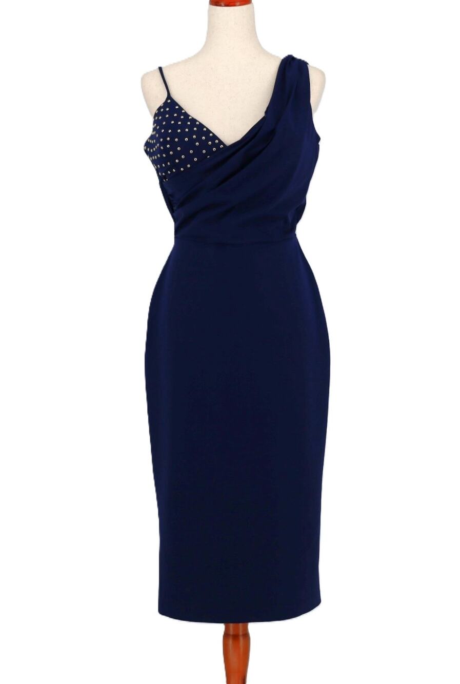 Chiara Boni Women Navy Marisabela Stud-Embellished Midi Dress Size IT 48 / US 12